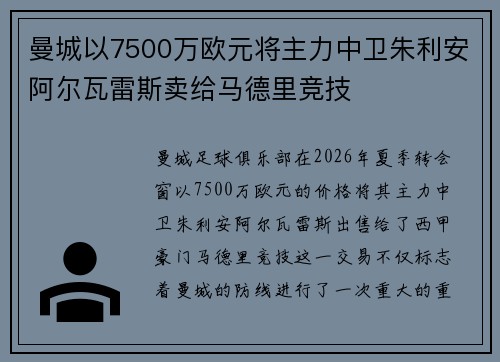 曼城以7500万欧元将主力中卫朱利安阿尔瓦雷斯卖给马德里竞技